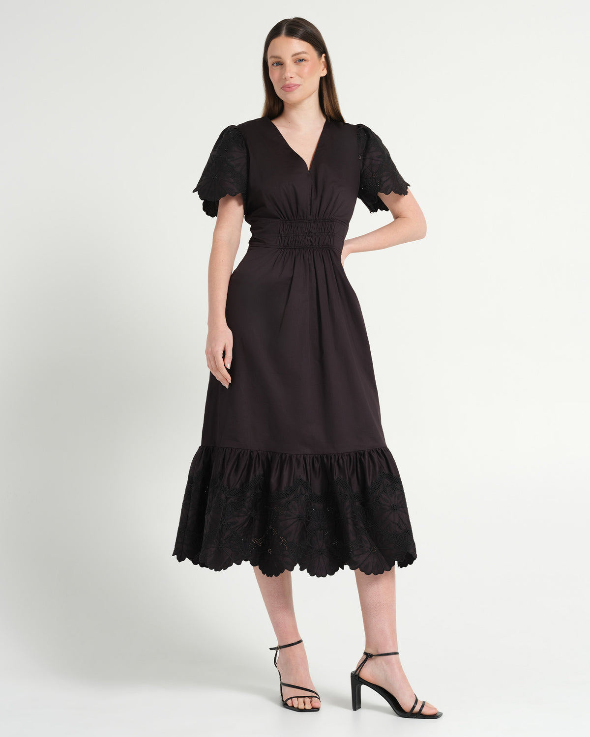 Women's black cotton midi dress | Day dress in Australia | Stella