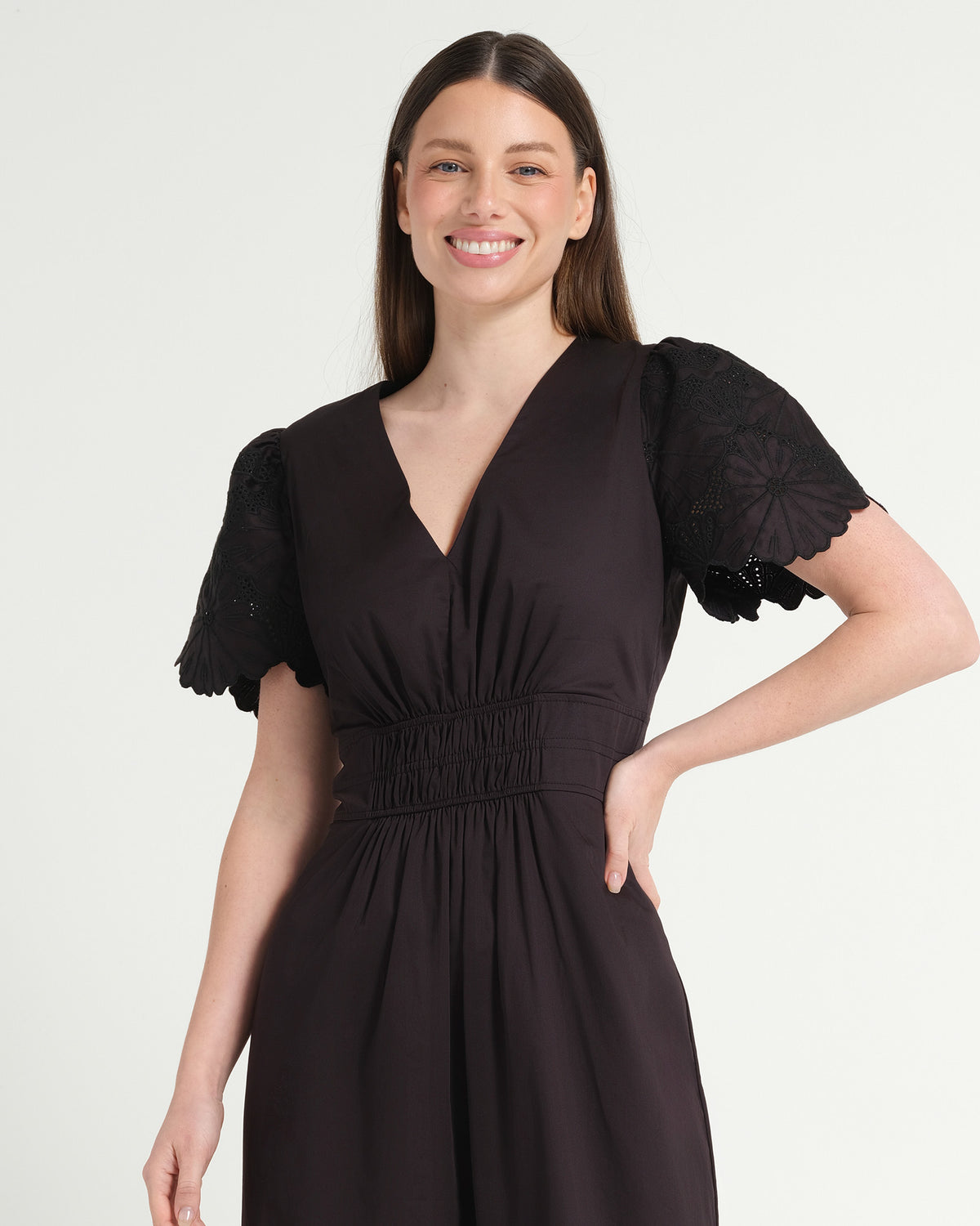 Women's black cotton midi dress | Day dress in Australia | Stella