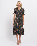 Wilma Women's Black Botanical Midi Dress