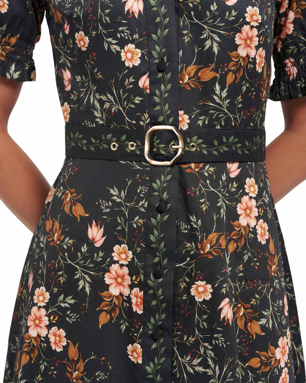 Wilma Women's Black Botanical Midi Dress