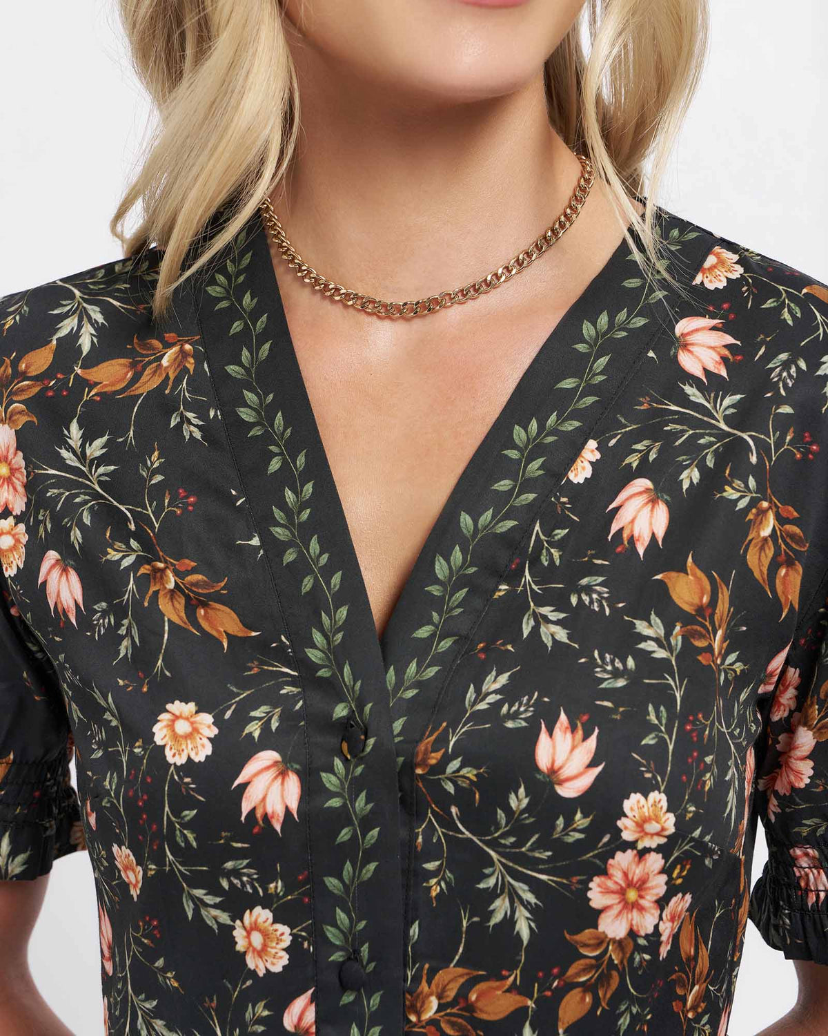 Wilma Women's Black Botanical Midi Dress