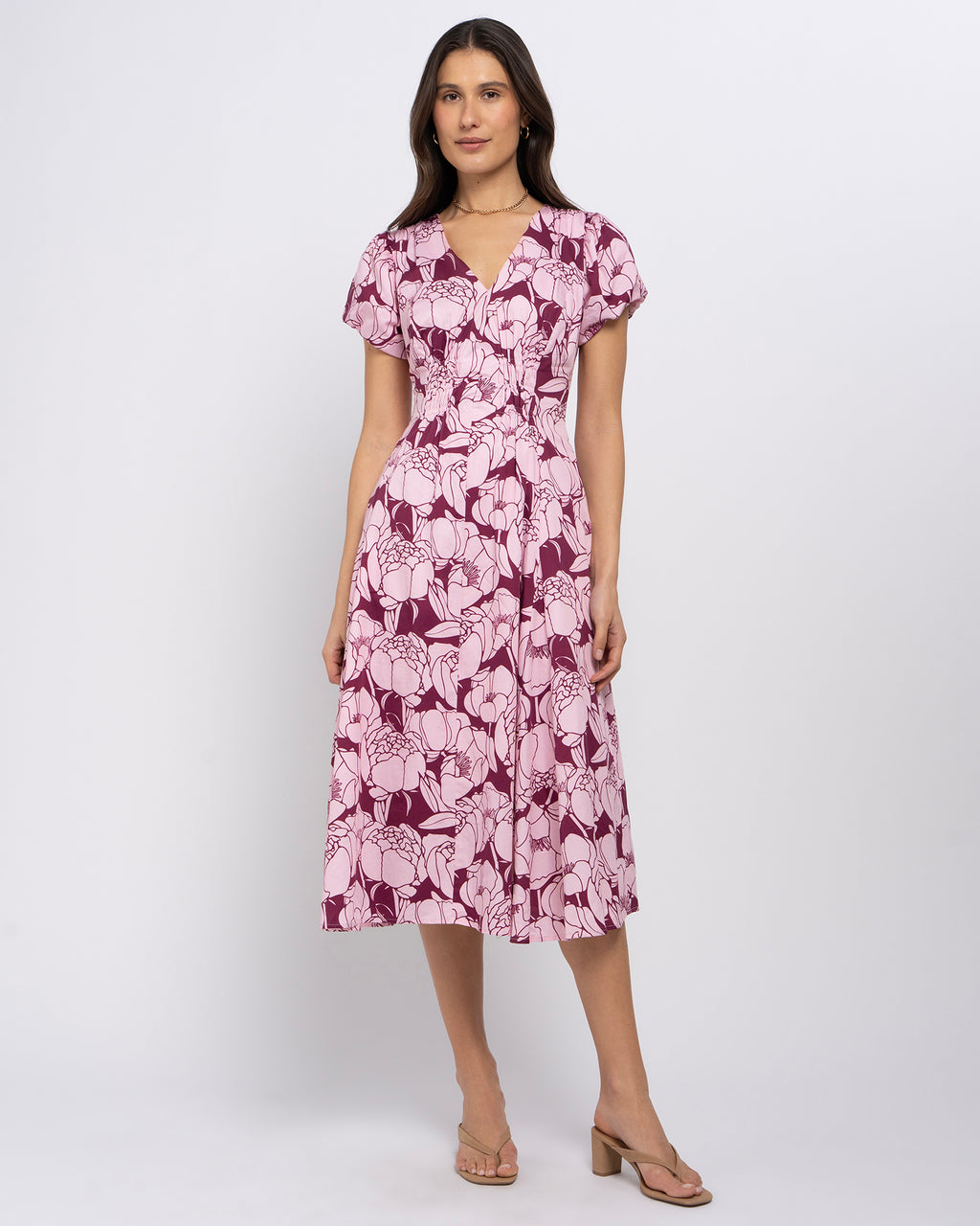 Abbey Women's Pink Floral Midi Dress