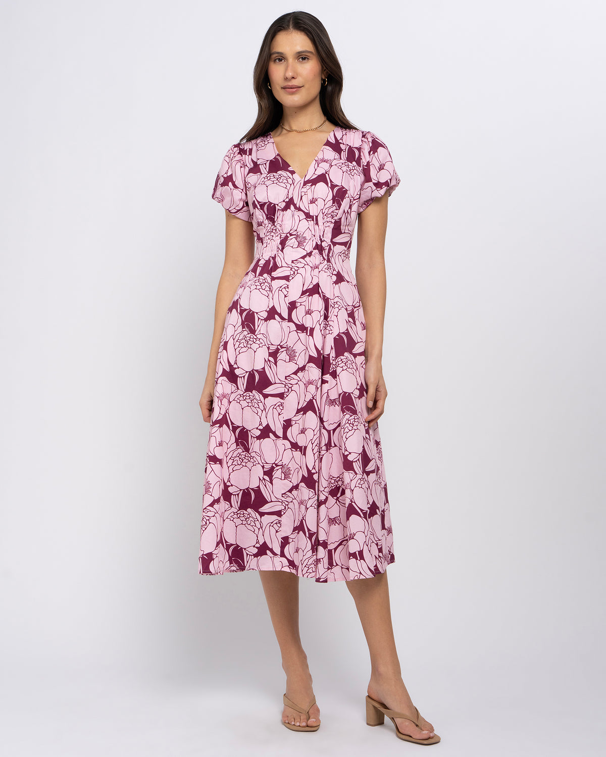 Abbey Women's Pink Floral Midi Dress