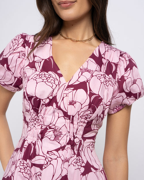 Abbey Women's Pink Floral Midi Dress