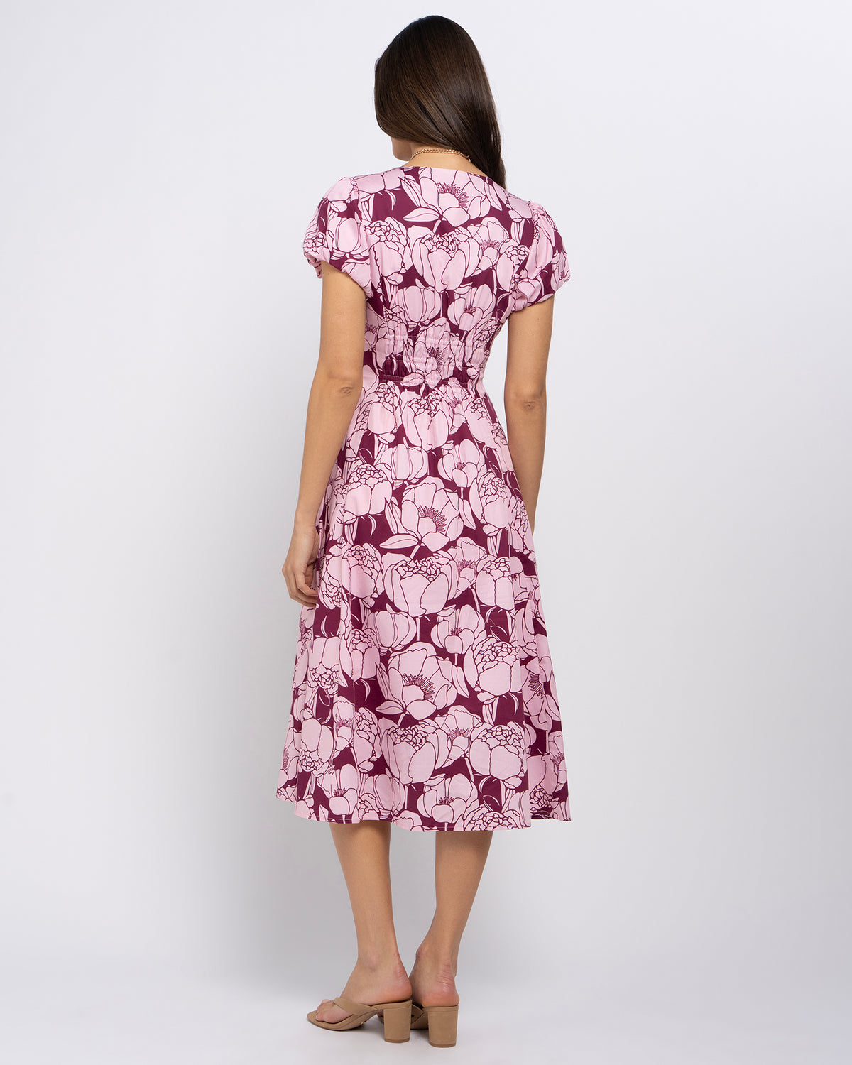 Abbey Women's Pink Floral Midi Dress