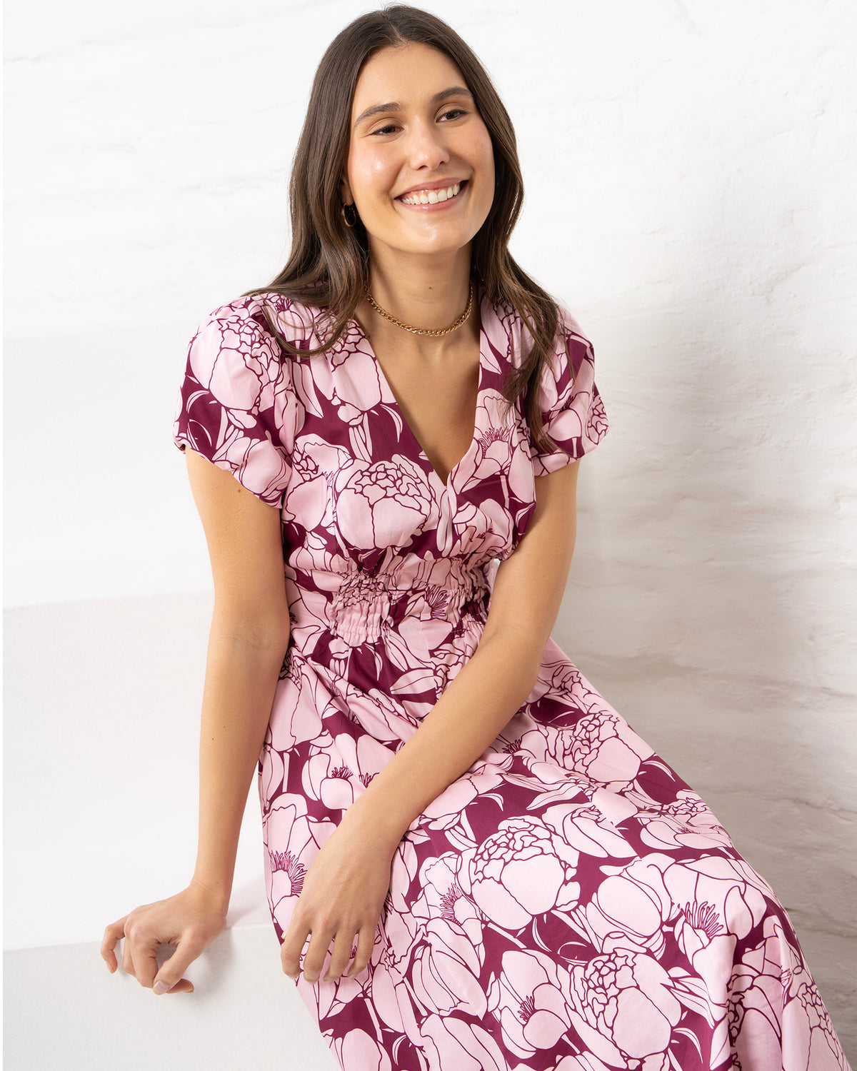 Abbey Women's Pink Floral Midi Dress