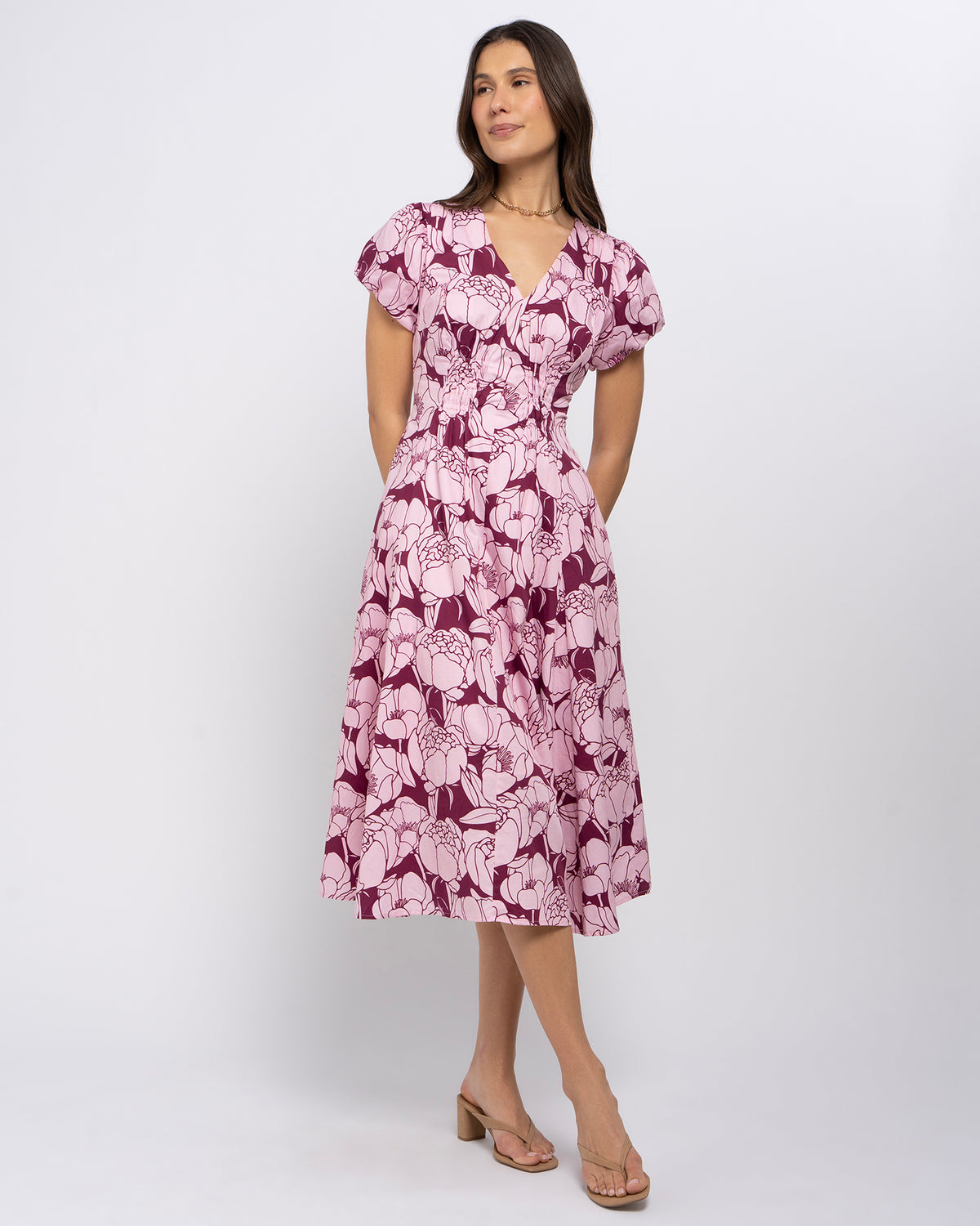 Abbey Women's Pink Floral Midi Dress