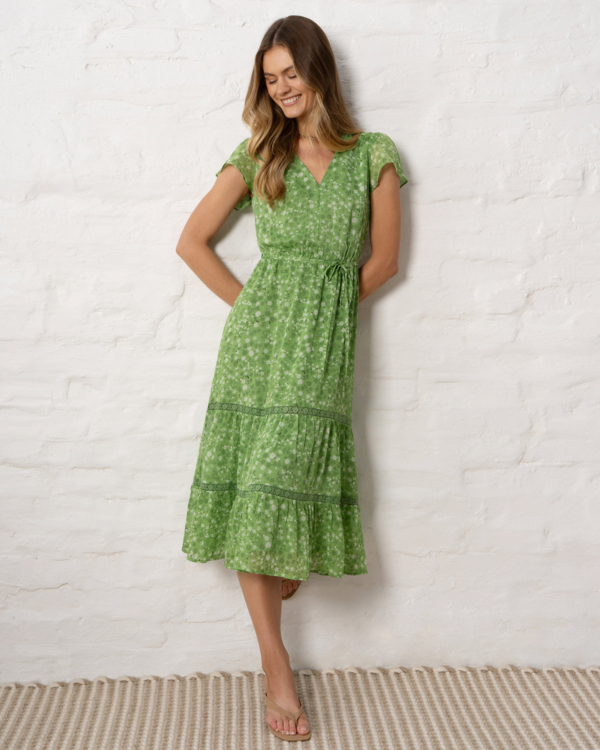 Margot Dress in Green Bloom