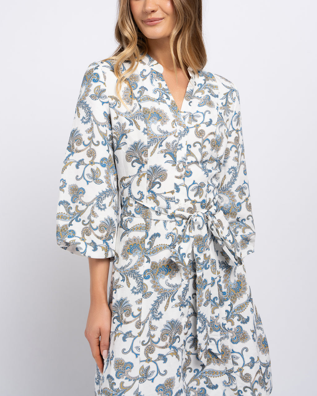 Paige Women's Linen Blend Dress in Blue Print