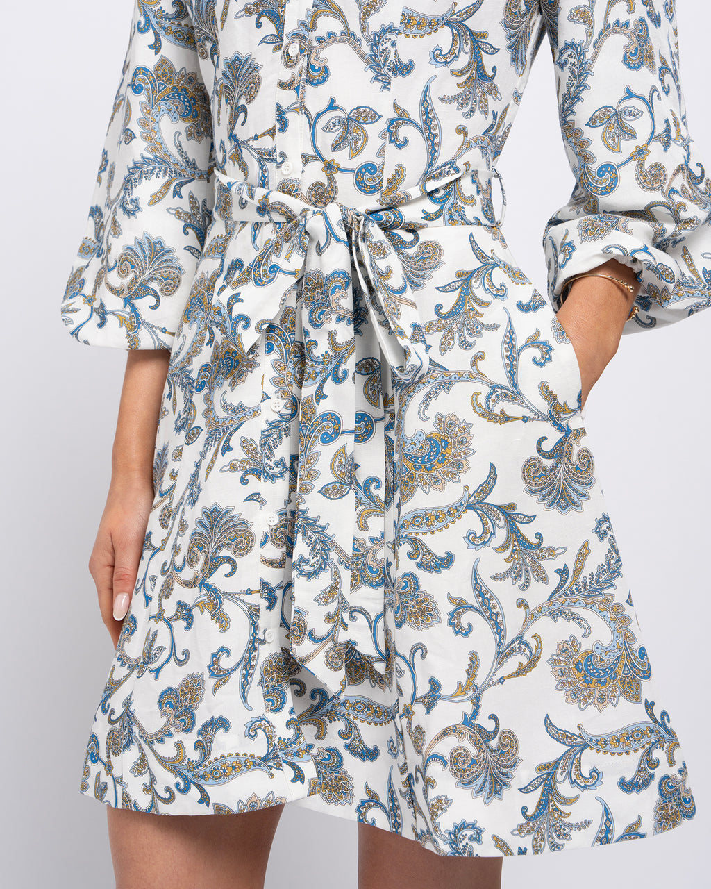 Paige Women's Linen Blend Dress in Blue Print