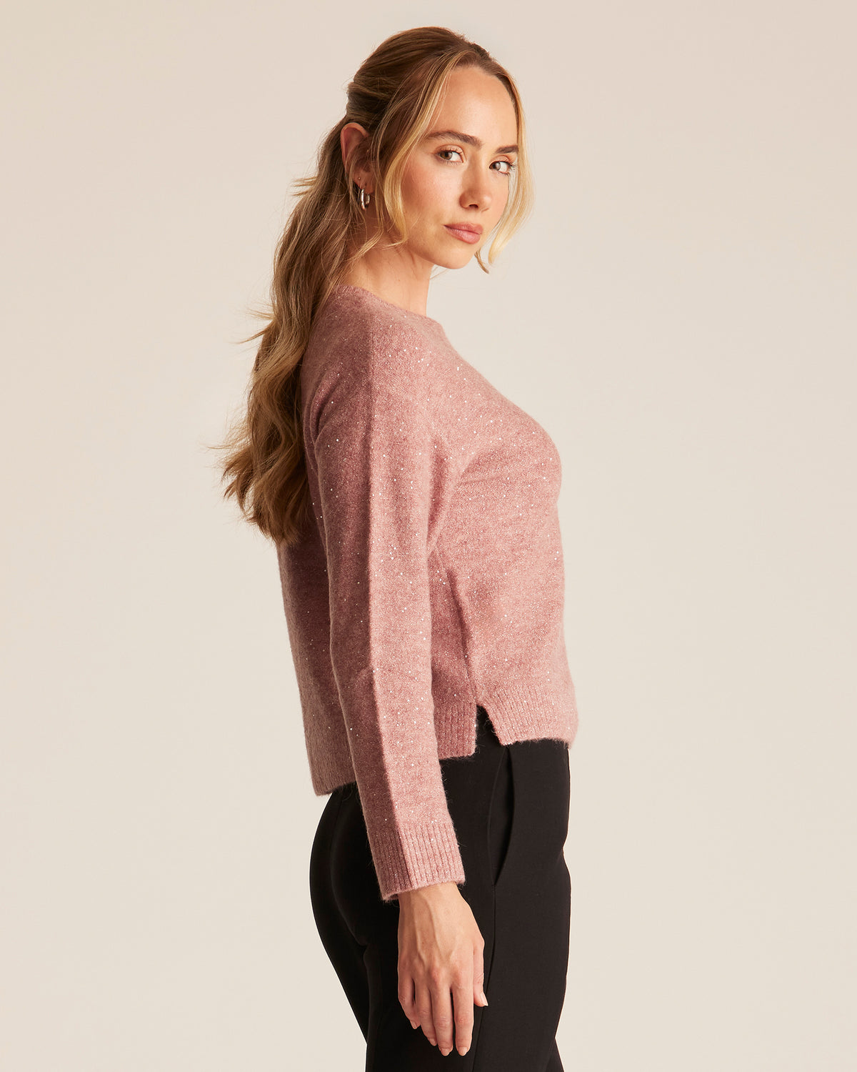 Night Crew Sparkle Knit - Azalea - Stella Clothing
