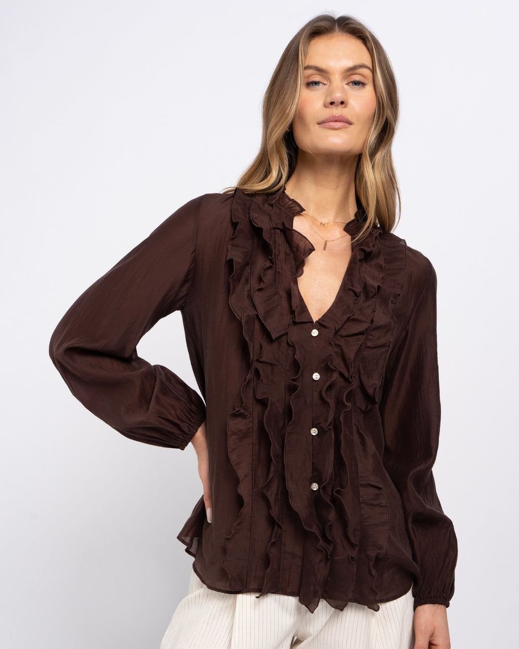 Women's Brown Ruffle Blouse in Melbourne 