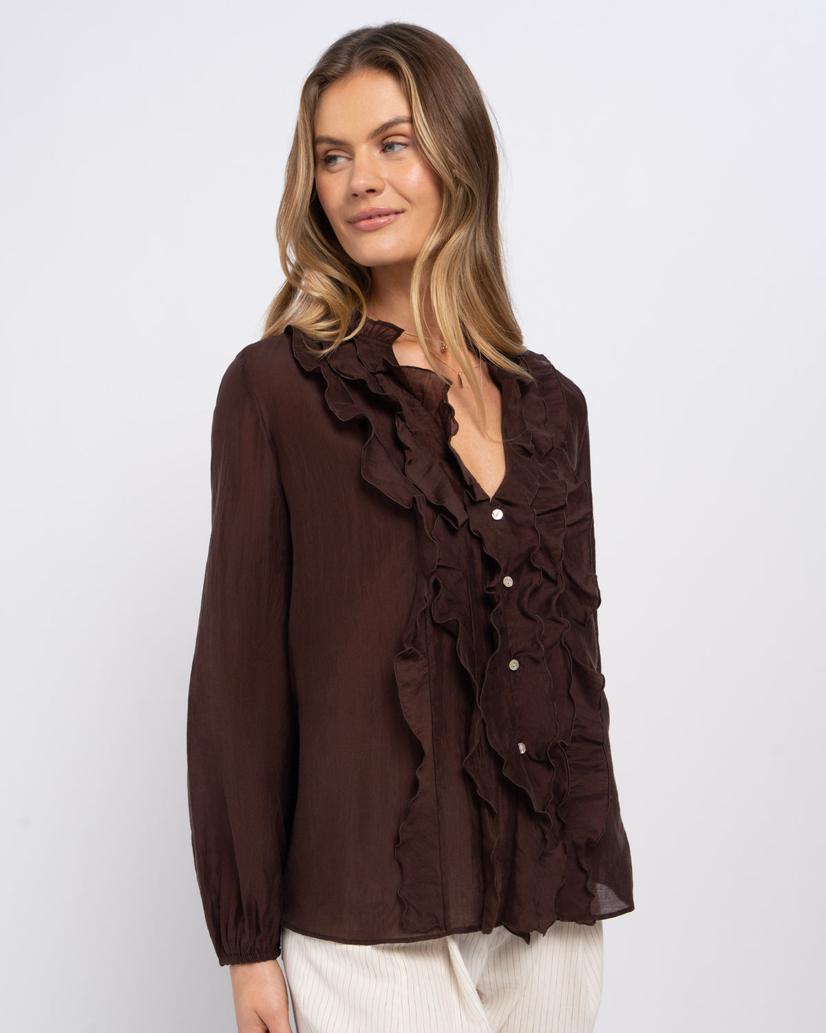 Women's Brown Ruffle Blouse in Melbourne