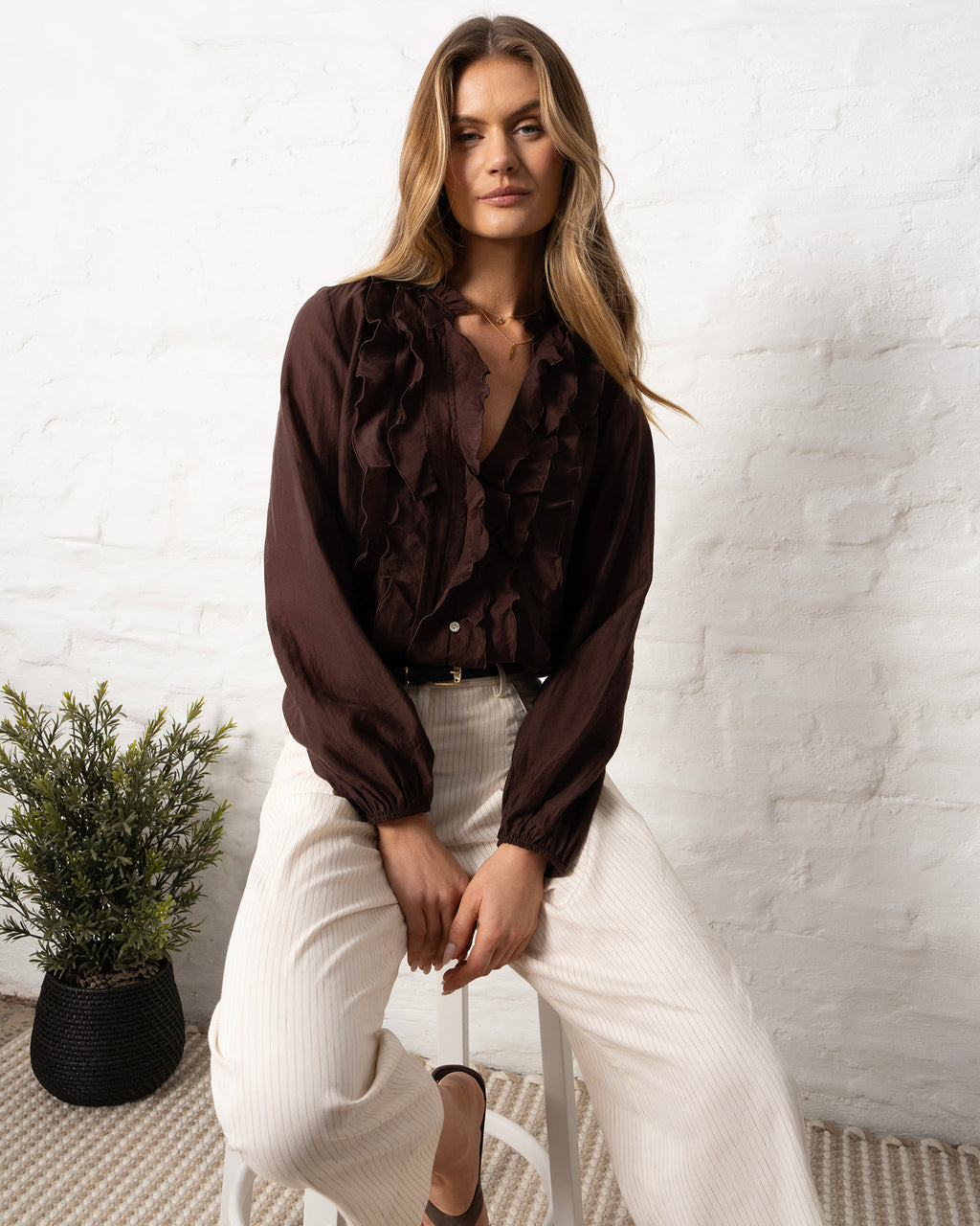 Women's Brown Ruffle Blouse in Melbourne