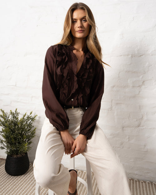 Women's Brown Ruffle Blouse in Melbourne