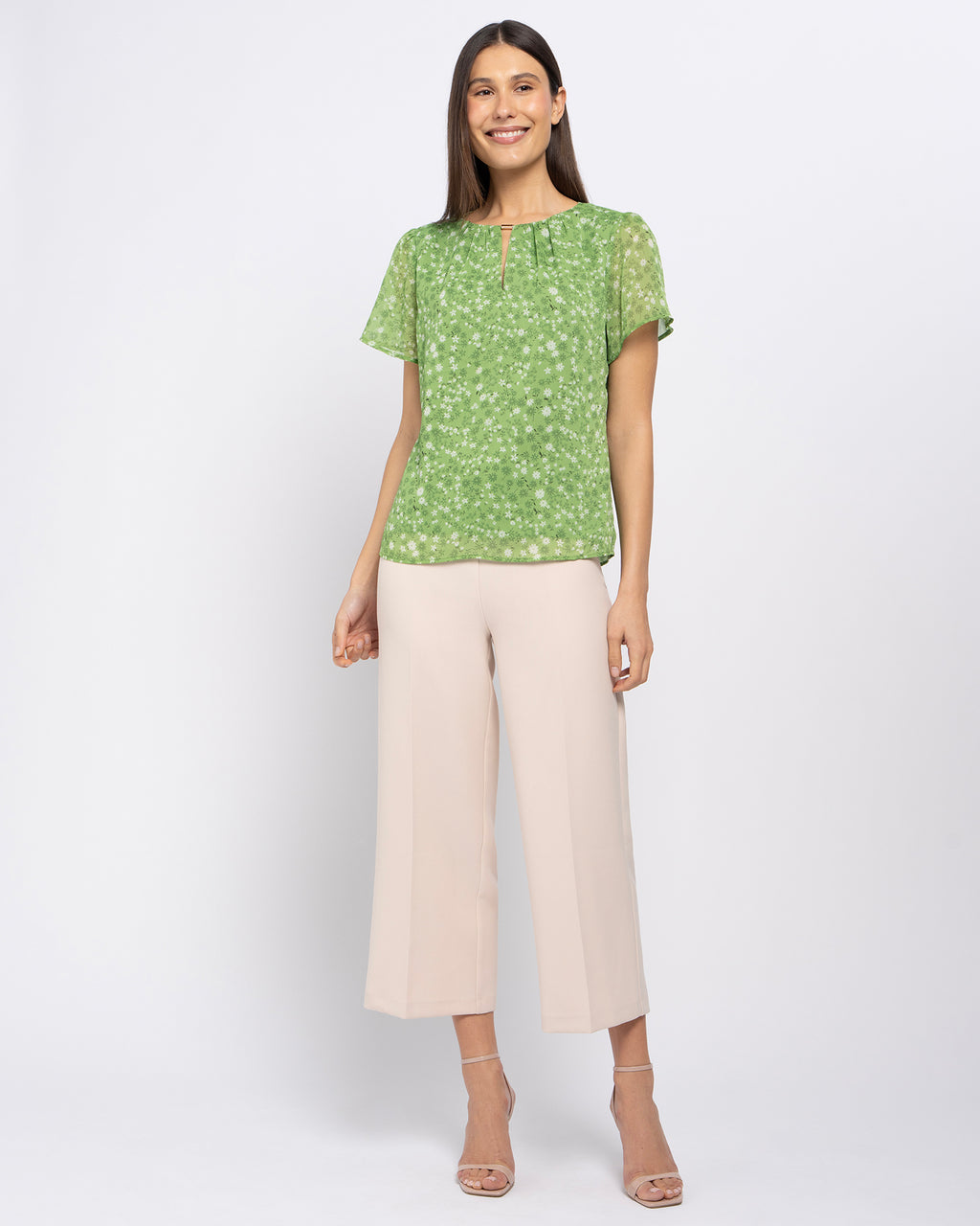Margot Top in Green Bloom