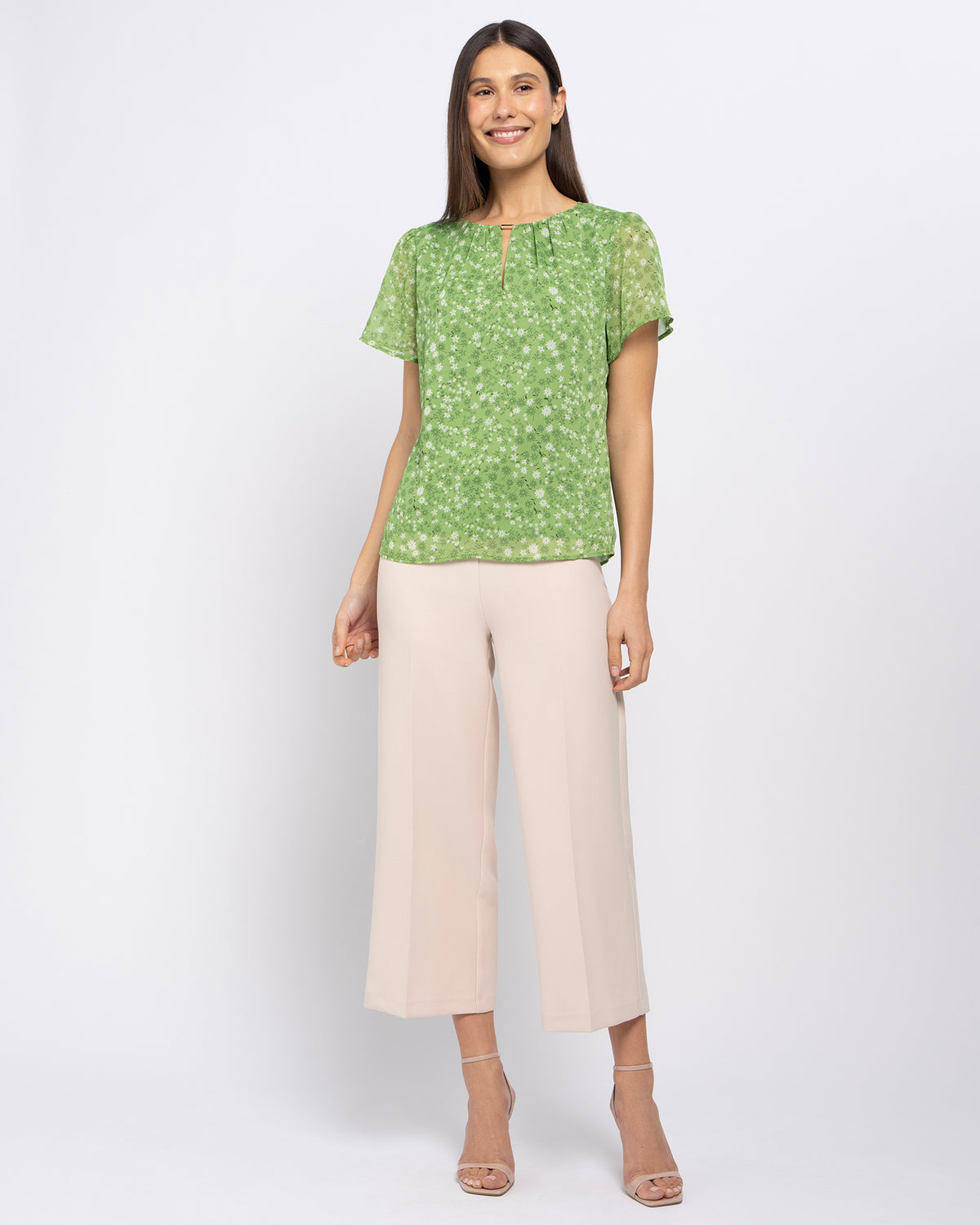 Margot Top in Green Bloom