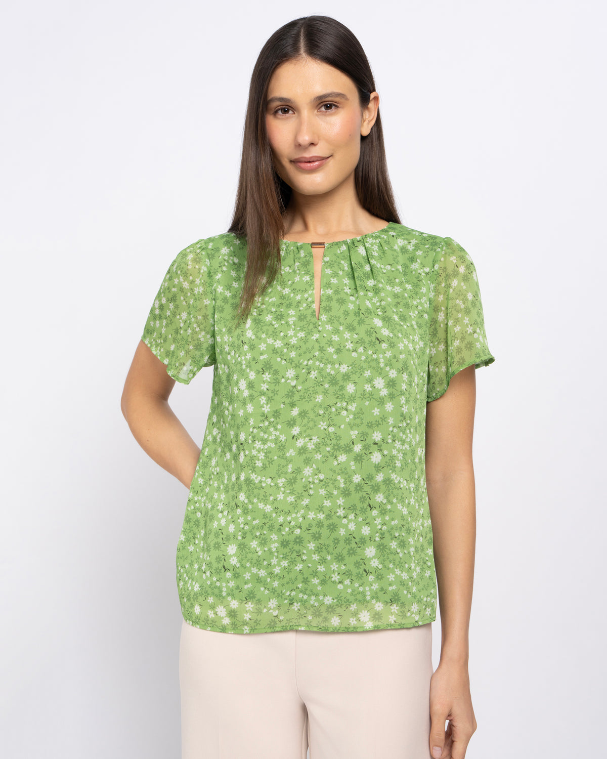 Margot Top in Green Bloom