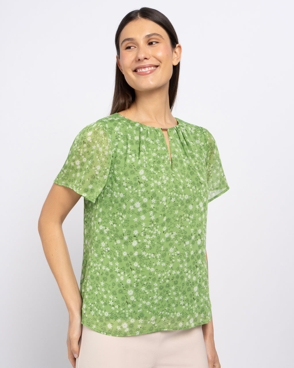Margot Top in Green Bloom