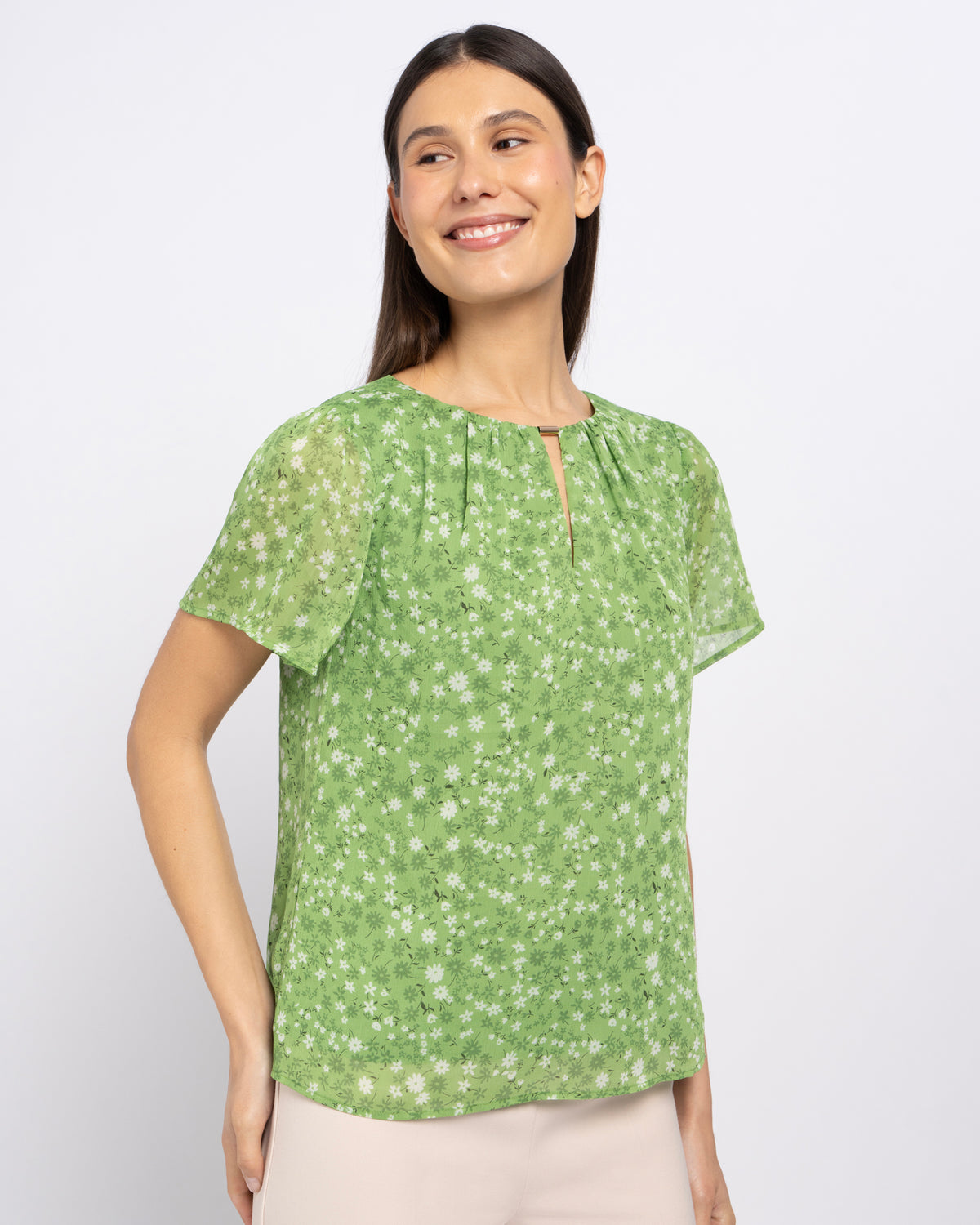 Margot Top in Green Bloom