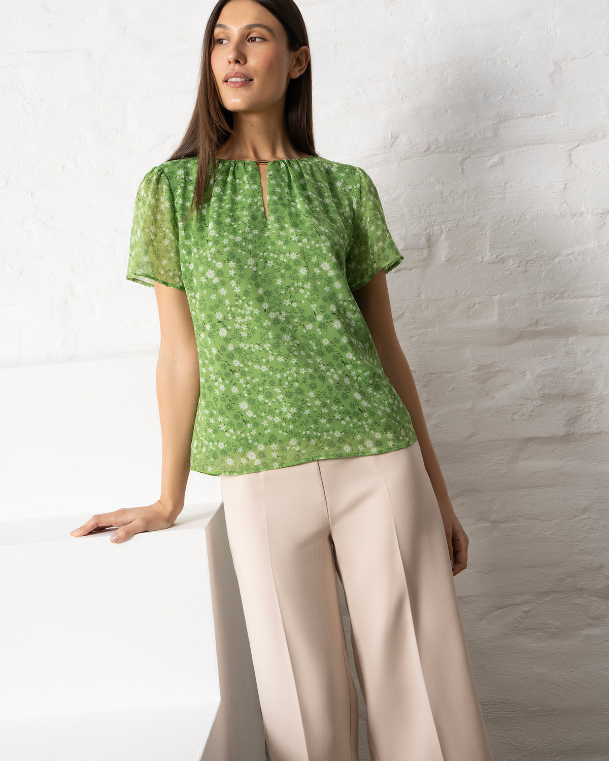 Margot Top in Green Bloom