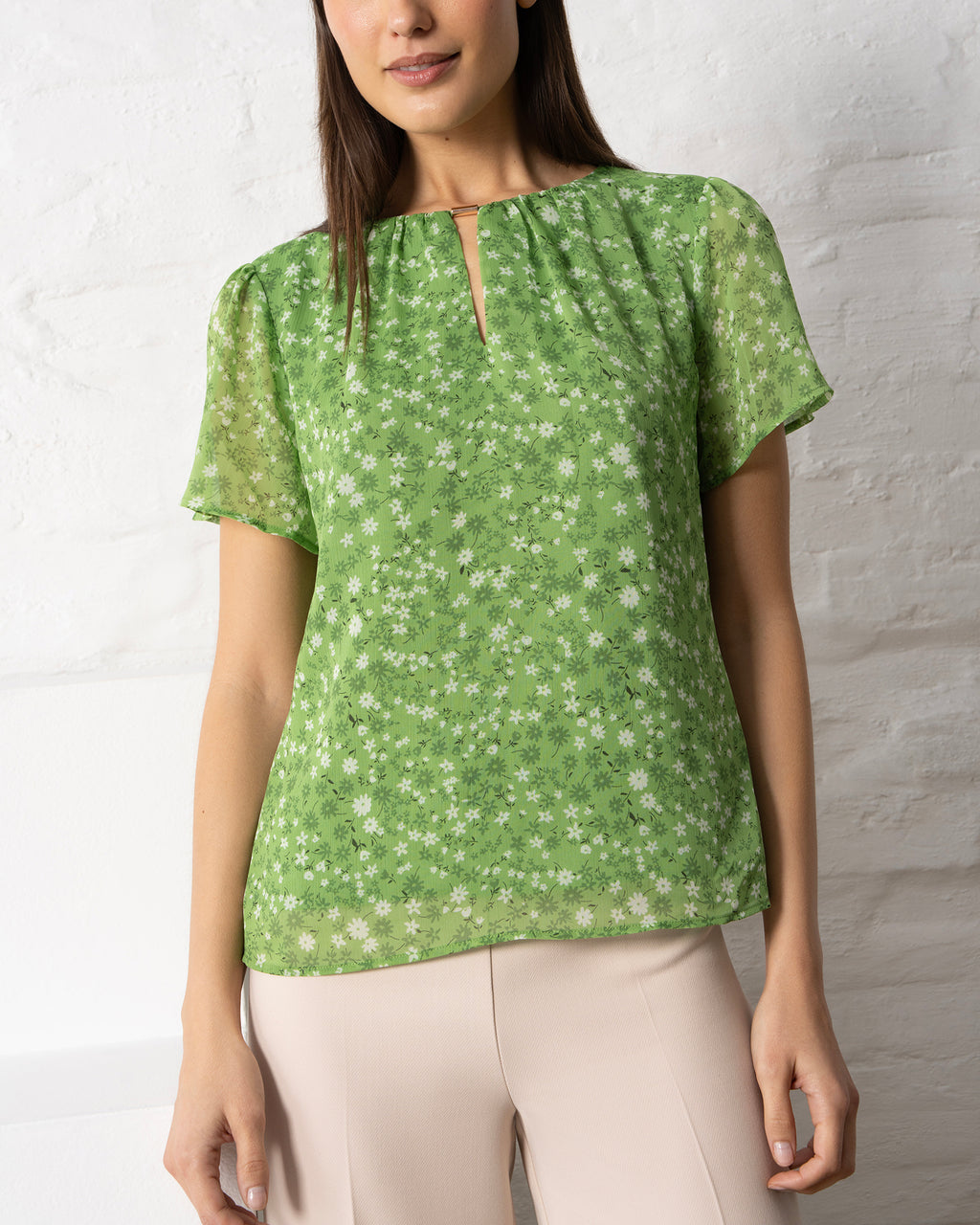 Margot Top in Green Bloom
