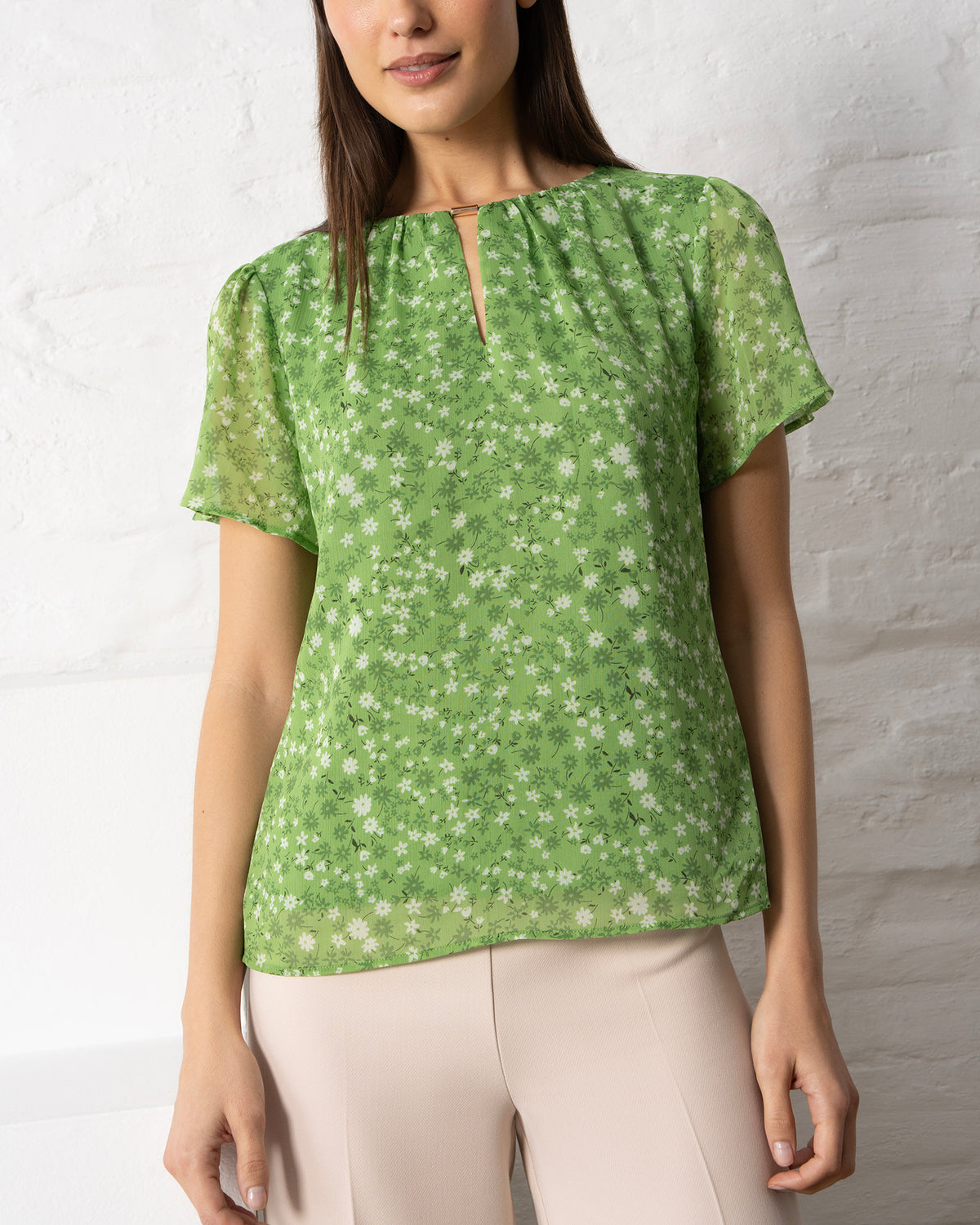 Margot Top in Green Bloom